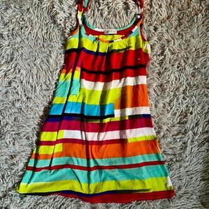 Neon Stripe Artistic Maximalist Quirky Unique Rainbow Summer Tank Swing Dress